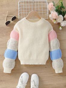 SHEIN Tween Girl Color Block Drop Shoulder Sweater - Apricot - View 1
