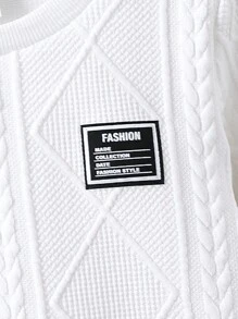 SHEIN Chàng trai trẻ Chi tiết Patched thư Áo thun - trắng - Xem 6