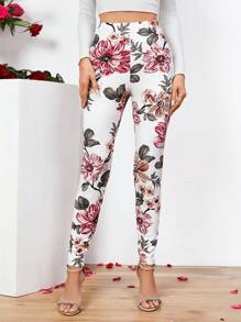 SHEIN Clasi 印花彈性腰帶緊身打底褲 - 彩色 - 查看 5