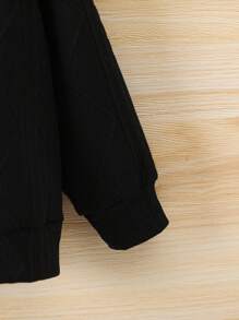 SHEIN Young Girl Fuzzy Trim Zipper Hooded Jacket Without Sweater - Black - View 4