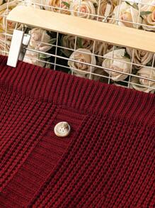 Calvaya 大碼前紐扣傘狀毛衣半身裙 - 酒紅色 - 查看 4