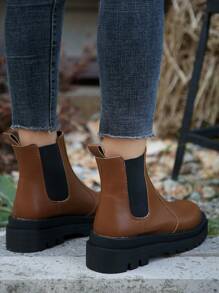 Botas elegante Suela gruesa - Granate - Ver 8