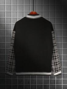 Manfinity Homme Men's Oversized Varsity Jacket With Plaid & Letter Graphic, Striped Trim And Drop Shoulder Design - Black - View 2