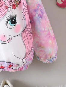 SHEIN Cô Gái Trẻ Kỳ lân & Đồ họa Chữ cái Nhuộm buộc Lót Teddy áo có mũ Áo khoác Không có áo len - Màu Hồng baby - Xem 6