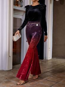 SHEIN Privé 漸層喇叭褲無鏈 - 紅色 - 查看 7