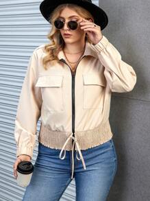 Calvaya Hơn Túi có nắp Cà vạt viền Áo khoác - Màu Khaki - Xem 1