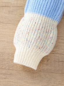 SHEIN Tween Girl Color Block Drop Shoulder Sweater - Apricot - View 4