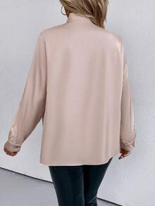 SHEIN Clasi Plus Tie Neck Satin Blouse - Apricot - View 2