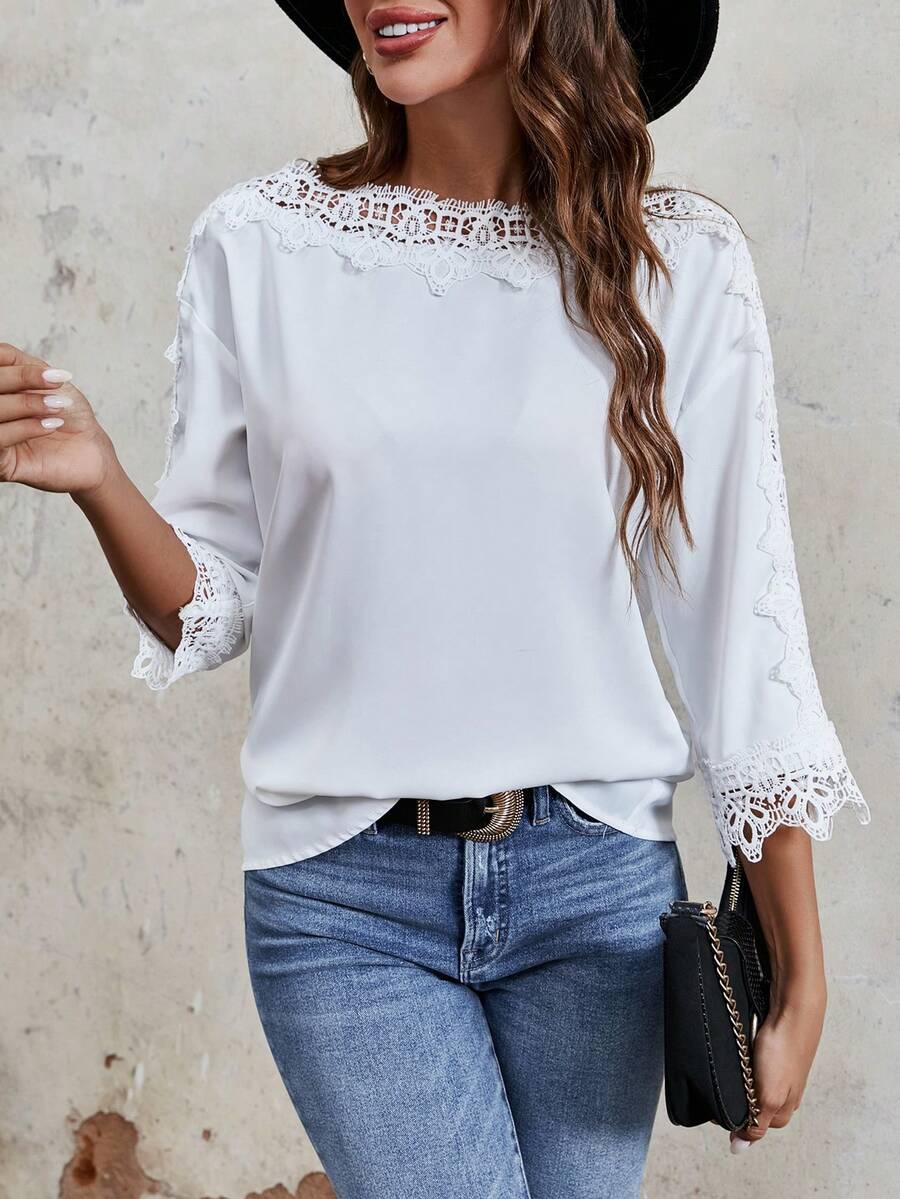 SHEIN Frenchy Blusa con encaje - Blanco - Ver 1