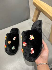 聖誕女款可愛聖誕老人和馴鹿印花家居拖鞋、雪人襪、溫暖毛絨室內鞋,適合休閒和戶外穿著