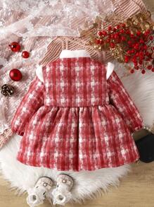 Vintage Plaid Coat For Baby Girls - Red - View 2