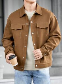 GENTILAND Abrigo informal de manga larga con solapa para hombre oversize - Marrón - Ver 2