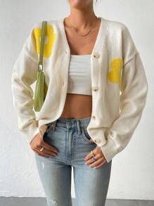 SHEIN Essnce 花卉圖案落肩袖開襟衫 - 白色 - 查看 6