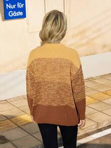 GENKIRA Colorblock Drop Shoulder Knit Pullover Fall Winter Sweater - Multicolor - View 2