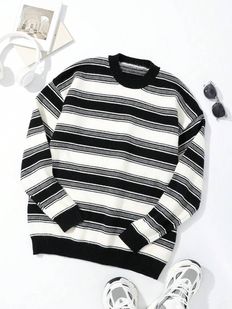 Men Striped Pattern Drop Shoulder Sweater Fall,Winter