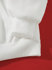 SHEIN EZwear Christmas Print Kangaroo Pocket Drawstring Thermal Hoodie - White - View 5