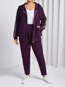 EMERY ROSE Hơn Tương phản Leopard Print Áo Zip Up Hoodie & Quần - Màu tím - Xem 4