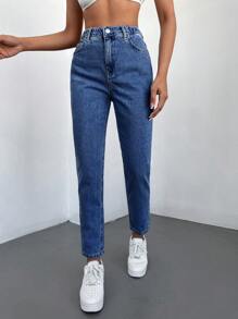 RueChic Jeans Mit Hohem Bund Und Geradem Bein - Blau - Übersicht 3