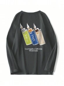 Men Lighter & Slogan Graphic Tee - Dark Grey - View 3