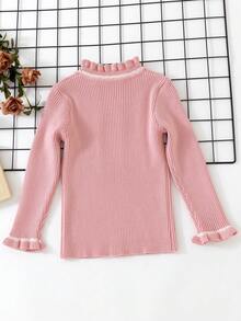 SHEIN 女小童木耳邊領荷葉袖套頭毛衣 - 粉色 - 查看 2