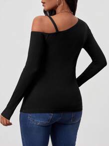 SHEIN Pregnancy Asymmetrical Shoulder T-Shirt For Maternity - Black - View 2