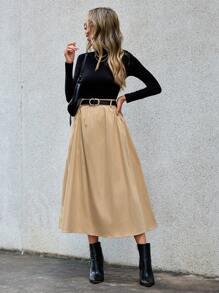 Aveloria High Waist Fold Pleated Slant Pocket Skirt