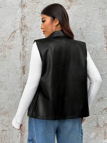 SHEIN EZwear Women's Plus Size Zip Up Sleeveless Jacket Vest - Black - View 2