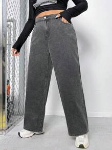 SHEIN EZwear Hơn Cao eo Quần legging thẳng - màu đen - Xem 1