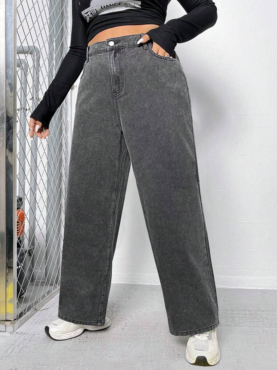 SHEIN EZwear Hơn Cao eo Quần legging thẳng - màu đen - Xem 1