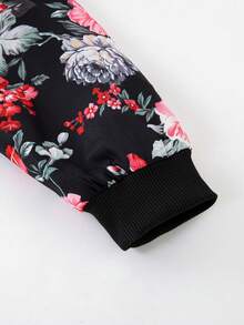 SHEIN Cô gái Tween In hoa Lót Teddy áo có mũ Áo khoác - màu đen - Xem 4