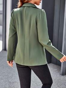 SHEIN Unity Contrast PU Leather Button Front Puff Sleeve Coat - Army Green - View 2