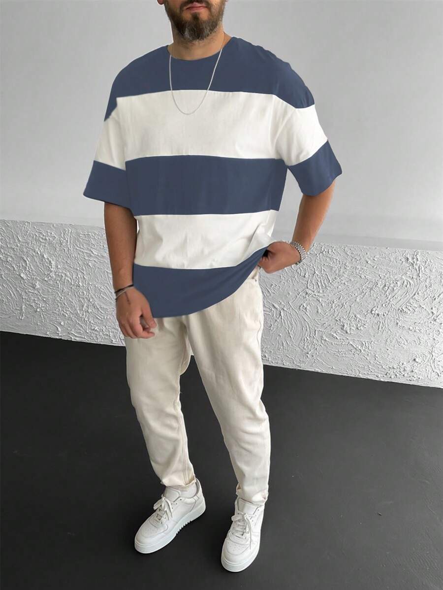 Manfinity Homme Men Casual Two Tone Drop Shoulder Tee - Grey - View 1