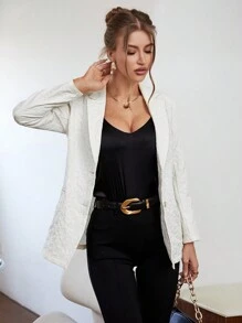 SHEIN Privé Jacquard Single Breasted Blazer - Apricot - View 4