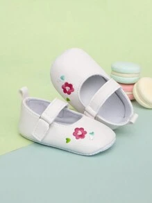 嬰兒/幼兒簡約刺繡扁平鞋，具有魔鬼氈封閉和哑光表面，白色 - 白色 - 查看 4