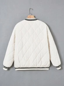 SHEIN EZwear Thư được vá Sọc trang trí Thả vai Chần Áo khoác - trắng - Xem 2