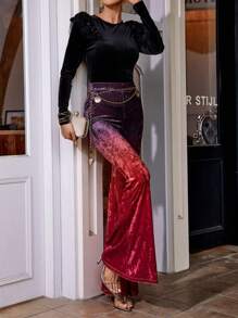 SHEIN Privé 漸層喇叭褲無鏈 - 紅色 - 查看 6