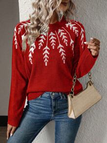 EMERY ROSE 幾何圖案插肩袖套頭毛衣 - 紅色 - 查看 3