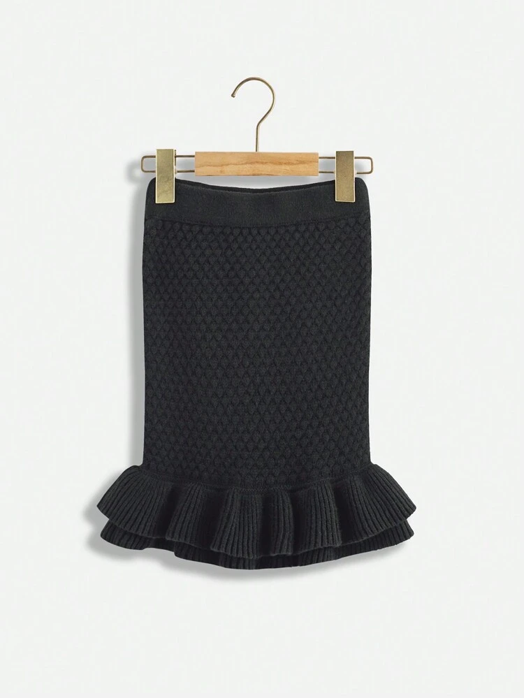 Tween Girl Layered Ruffle Hem Knit Skirt