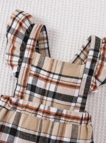 Bebé niña con estampado de cuadros ribete con fruncido Mono & Camiseta