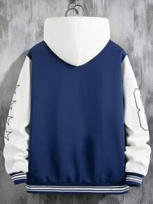 Aesthetic Post Nam Thêu chữ vá Chi tiết Hai âm Áo khoác Đại học Không có áo Hoodie - Màu xanh lam - Xem 2