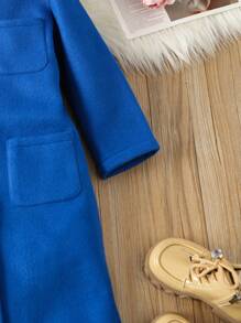 SHEIN Young Girl Button Front Pocket Patched Overcoat - Blue - View 4