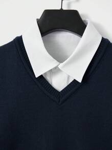 SHEIN Cottnline Men Solid Sweater Vest Without Shirt - Royal Blue - View 4