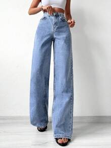 RueChic High Waist Wide Leg Jeans - Light Wash - View 6