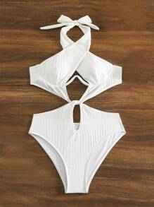 Women's Cross Strap Cut Out One-piece Swimsuit - White - View 5