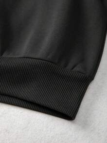 SHEIN EZwear Hơn Đồ họa Chữ Và Gấu Lót nhiệt Áo nỉ - màu đen - Xem 5