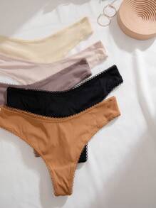 5 piezas Tanga unicolor tejido de canalé