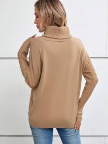 EMERY ROSE سترة نسائية بياقة مدورة وأكمام طويلة - بني فاتح - مشاهدة 3