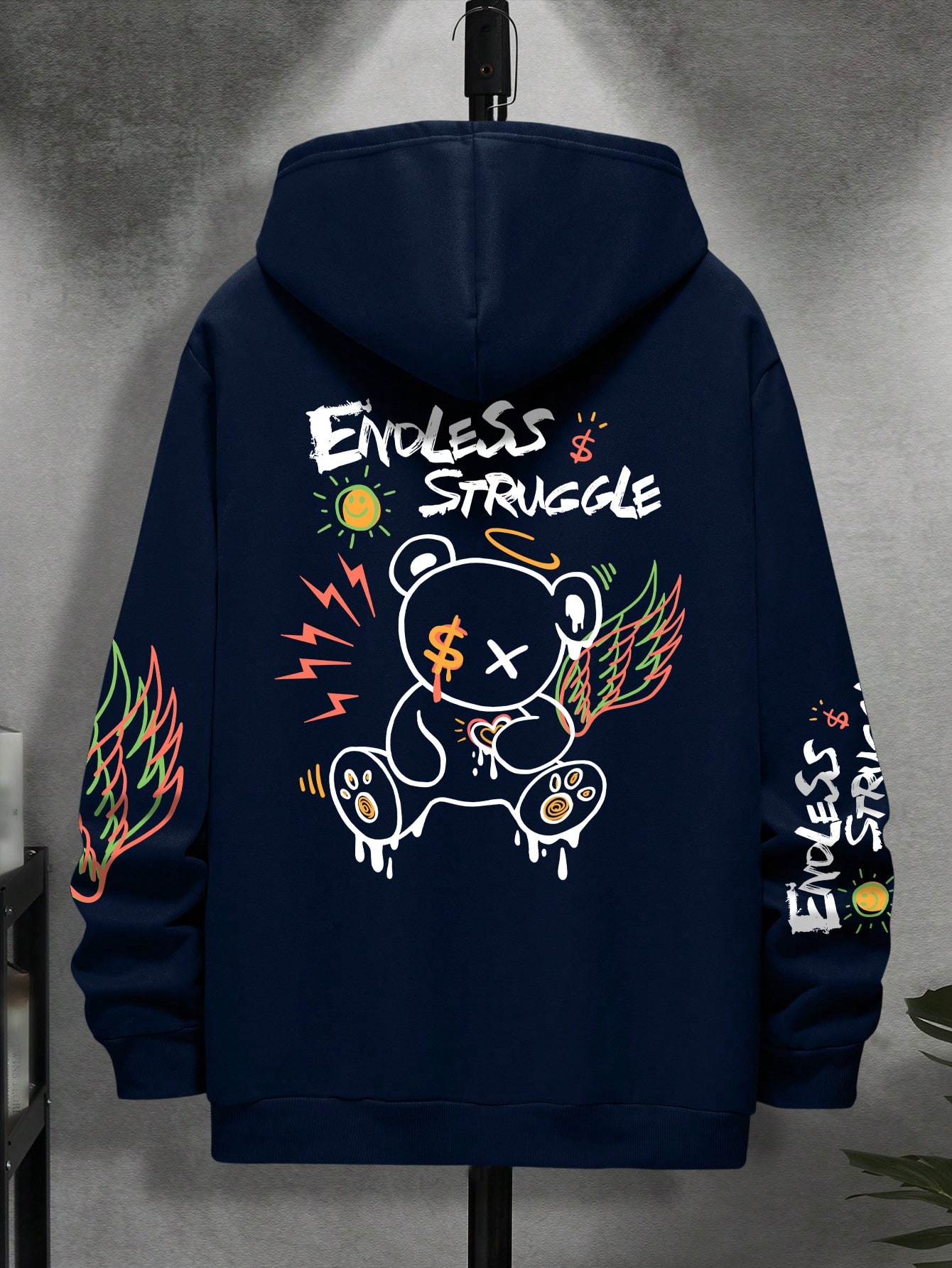 Manfinity Dauomo Men Bear & Letter Graphic Drop Shoulder Hoodie