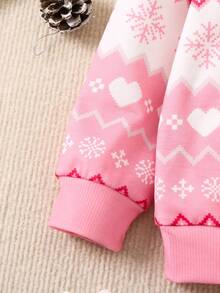 SHEIN Young Girl Geo & Letter Graphic Sweatshirt - Pink - View 3