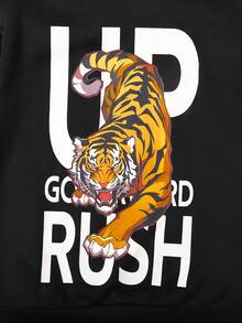 SHEIN Tween Boy Tiger & Letter Graphic Sweatshirt - Black - View 5